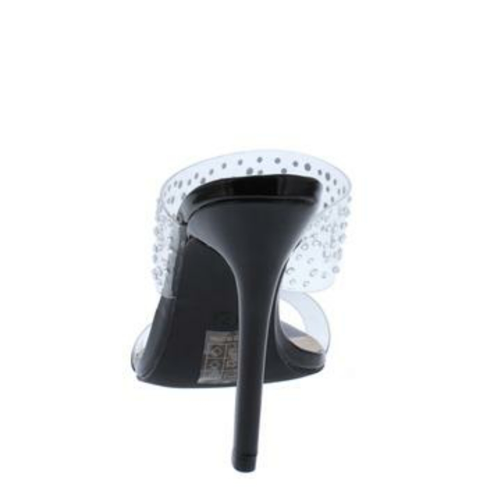 Black Clear Lucite Rhinestone Mule Heels | Pointed Toe Stiletto Sexy Transparent - Picture 5 of 10